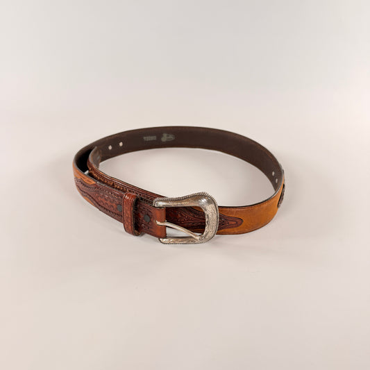 Tan Tooled Leather Western Belt